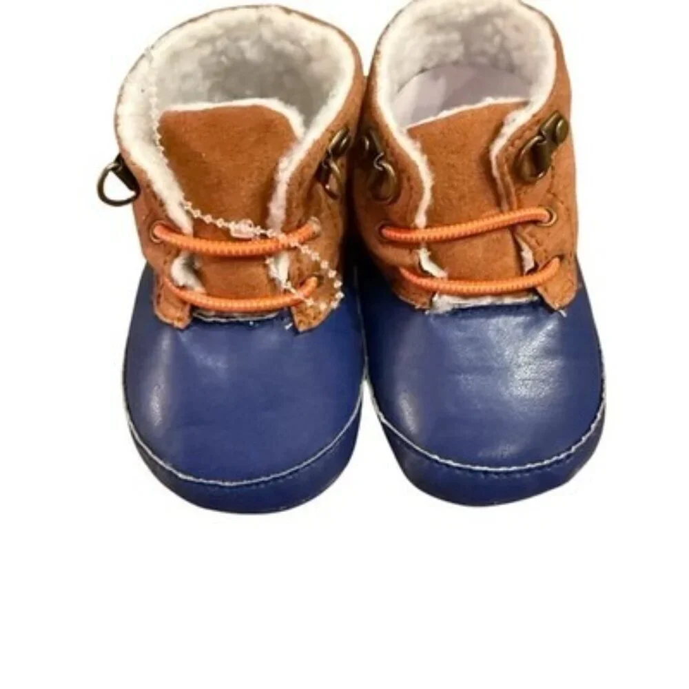 XERITA NWT Blue Crib Shoes Size 1 Infant Boys Baby Casual Fuzzy Booties